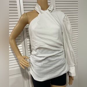 Zara One-Shoulder White Blouse with Puff Sleeve